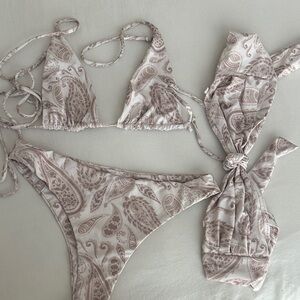 Elegant Paisley Bikini Set - Cream and Brown